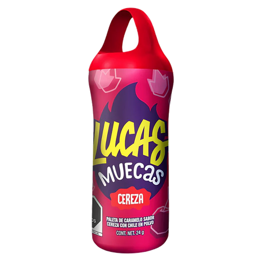 Lucas Muecas Cherry 24 g – mexikanischer Kirschen-Lutscher mit Chili-Pulver, ideal für Kioske, Automaten und den internationalen Süßwarengroßhandel